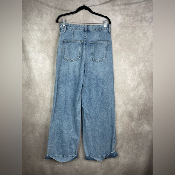 Pilcro x Anthropologie High-Rise Pleated Cuff Trouser Jeans In Med Blue Sz 28 - Picture 7 of 11